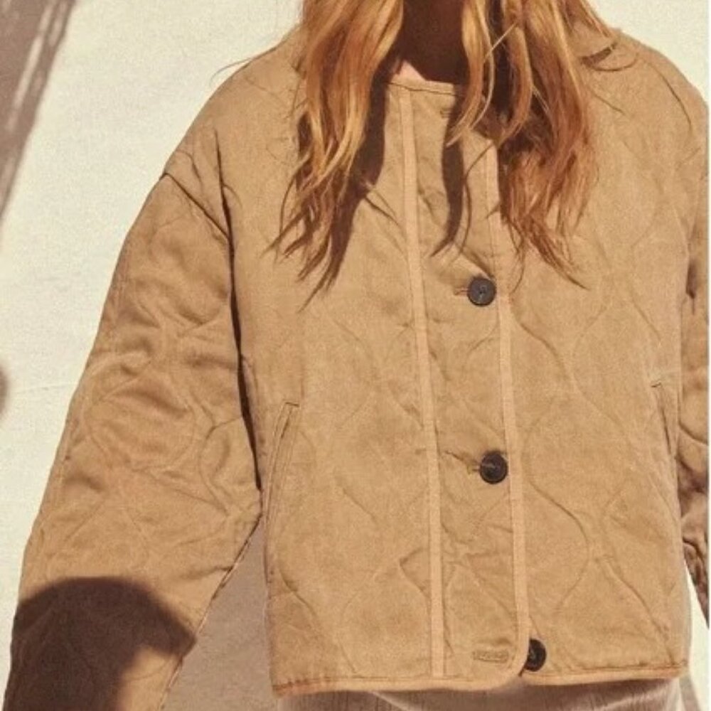 Zara Washed Effect Padded Jacket Size Medium Color Camel